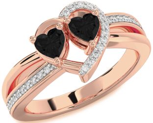 Black Diamond Rose Gold Two Heart Ring