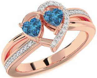 Blue Diamond Rose Gold Two Heart Ring