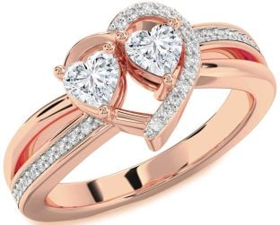 Diamond Rose Gold Two Heart Ring
