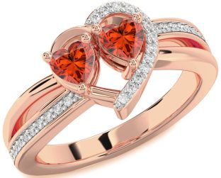 Diamond Fire Opal Rose Gold Two Heart Ring