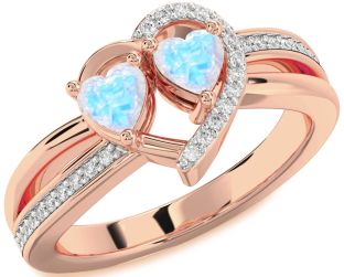 Diamond Moonstone Rose Gold Two Heart Ring