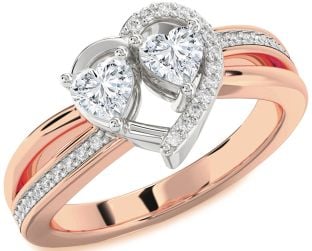 Diamond White Rose Gold Two Heart Ring