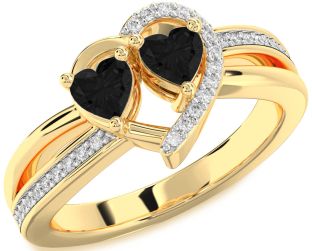 Black Diamond Gold Two Heart Ring