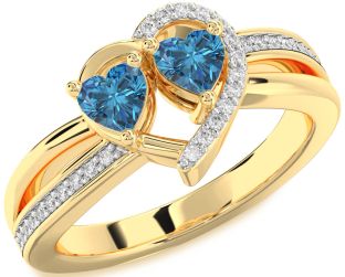 Blue Diamond Gold Two Heart Ring