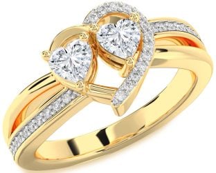 Diamond Gold Two Heart Ring