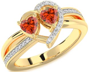 Diamond Fire Opal Gold Two Heart Ring