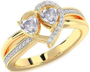 Salt & Pepper Diamond Gold Silver Two Heart Ring