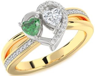 Diamond White Yellow Gold Two Heart Promise Ring