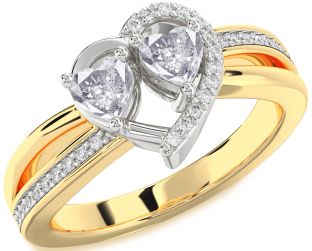 Salt & Pepper Diamond Gold Silver Two Heart Ring