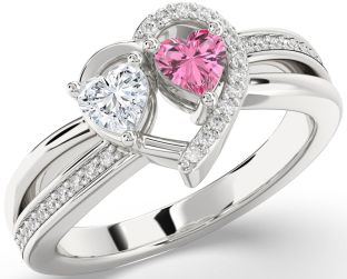 Diamond Silver Two Heart Promise Ring