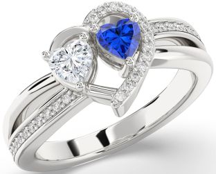 Diamond Silver Two Heart Promise Ring