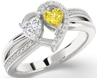 Diamond Silver Two Heart Promise Ring