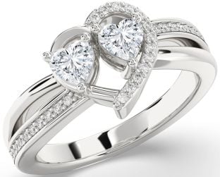 Diamond Platinum Two Heart Ring