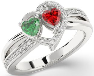 Diamond Silver Two Heart Promise Ring