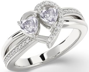 Salt & Pepper Diamond Silver Two Heart Ring