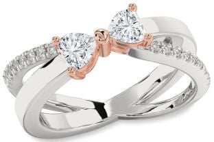 Diamond Silver & 10K Rose Gold Two Heart Ring