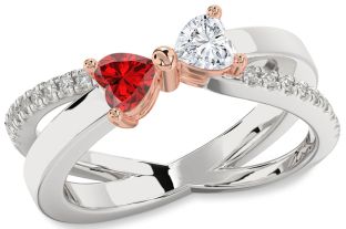 Diamond White Rose Gold Two Heart Promise Ring