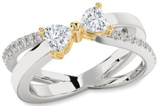 Diamond Silver & 10K gold Two Heart Ring