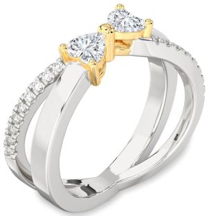Diamond Silver & 10K gold Two Heart Ring