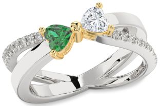 Diamond Gold Silver Two Heart Promise Ring