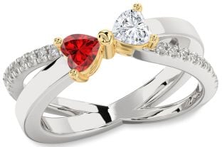 Diamond Silver & 10K gold Two Heart Promise Ring