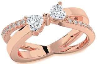 Diamond Rose Gold Two Heart Ring