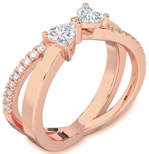 Diamond Rose Gold Two Heart Ring