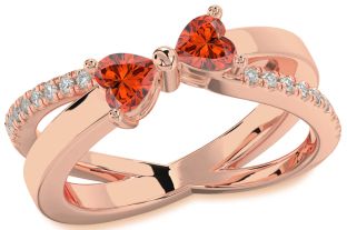 Diamond Fire Opal Rose Gold Two Heart Ring