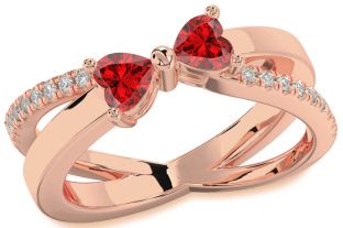 Diamond Emerald Rose Gold Two Heart Birthstone Ring
