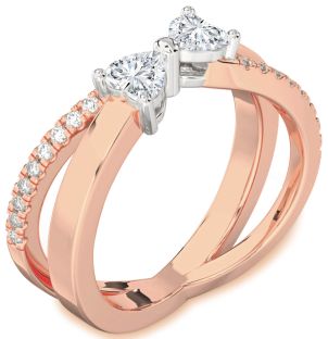 Diamond White Rose Gold Two Heart Ring