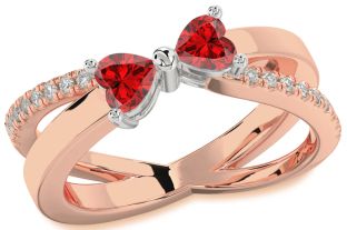 Diamond Emerald White Rose Gold Two Heart Birthstone Ring