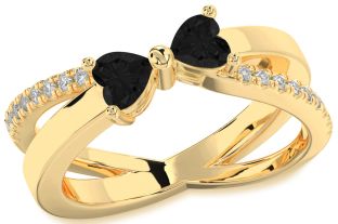 Black Diamond Gold Two Heart Ring
