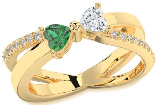Diamond Gold Silver Two Heart Promise Ring