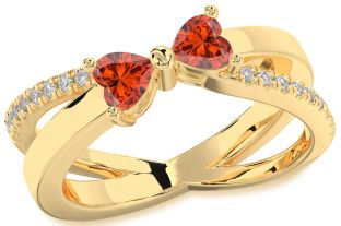 Diamond Fire Opal Gold Silver Two Heart Ring