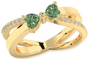 Green Diamond Gold Two Heart Ring