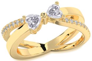 Salt & Pepper Diamond Gold Silver Two Heart Ring