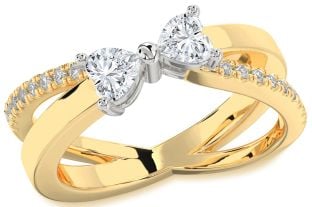 Diamond White Yellow Gold Two Heart Ring