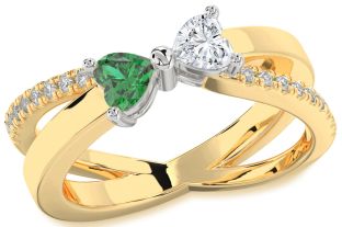 Diamond Gold Silver Two Heart Promise Ring