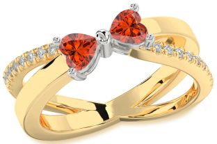 Diamond Fire Opal Gold Silver Two Heart Ring
