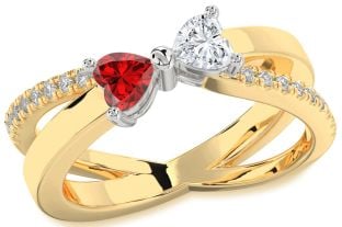 Diamond White Yellow Gold Two Heart Promise Ring