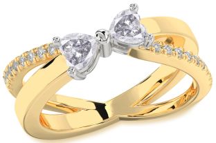 Salt & Pepper Diamond Gold Silver Two Heart Ring