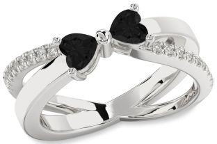 Black Diamond Silver Two Heart Ring