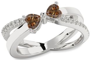 Chocolate Brown Diamond Silver Two Heart Ring