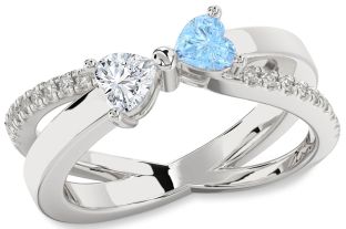 Diamond Silver Two Heart Promise Ring