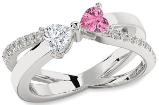 Diamond Silver Two Heart Promise Ring