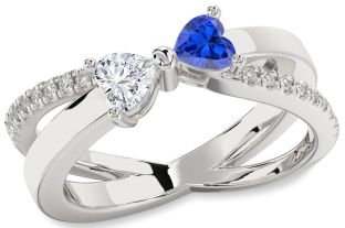 Diamond Silver Two Heart Promise Ring
