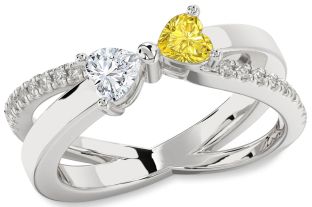 Diamond Silver Two Heart Promise Ring