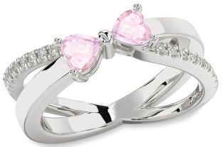 Diamond Rose Quartz Silver Two Heart Ring