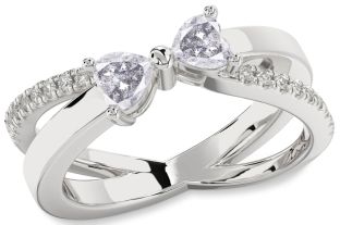 Salt & Pepper Diamond Silver Two Heart Ring