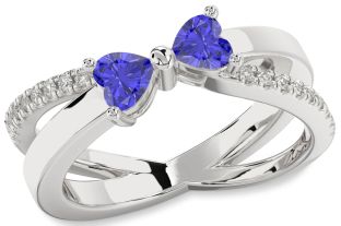 Diamond Tanzanite Silver Two Heart Ring
